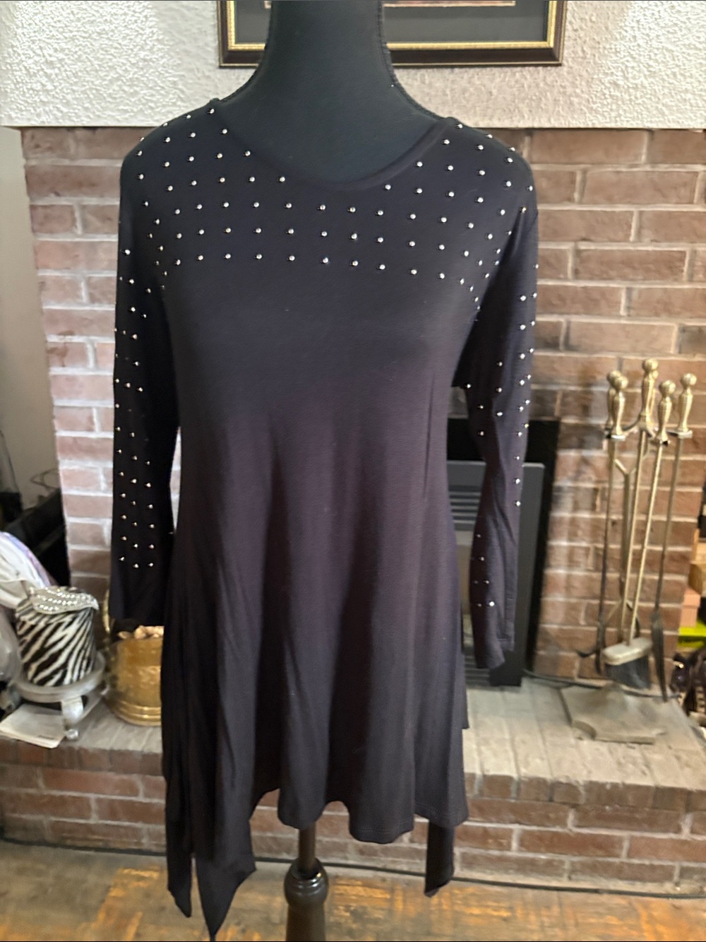 Belldini Black Long-Sleeve Studded Swing Dress